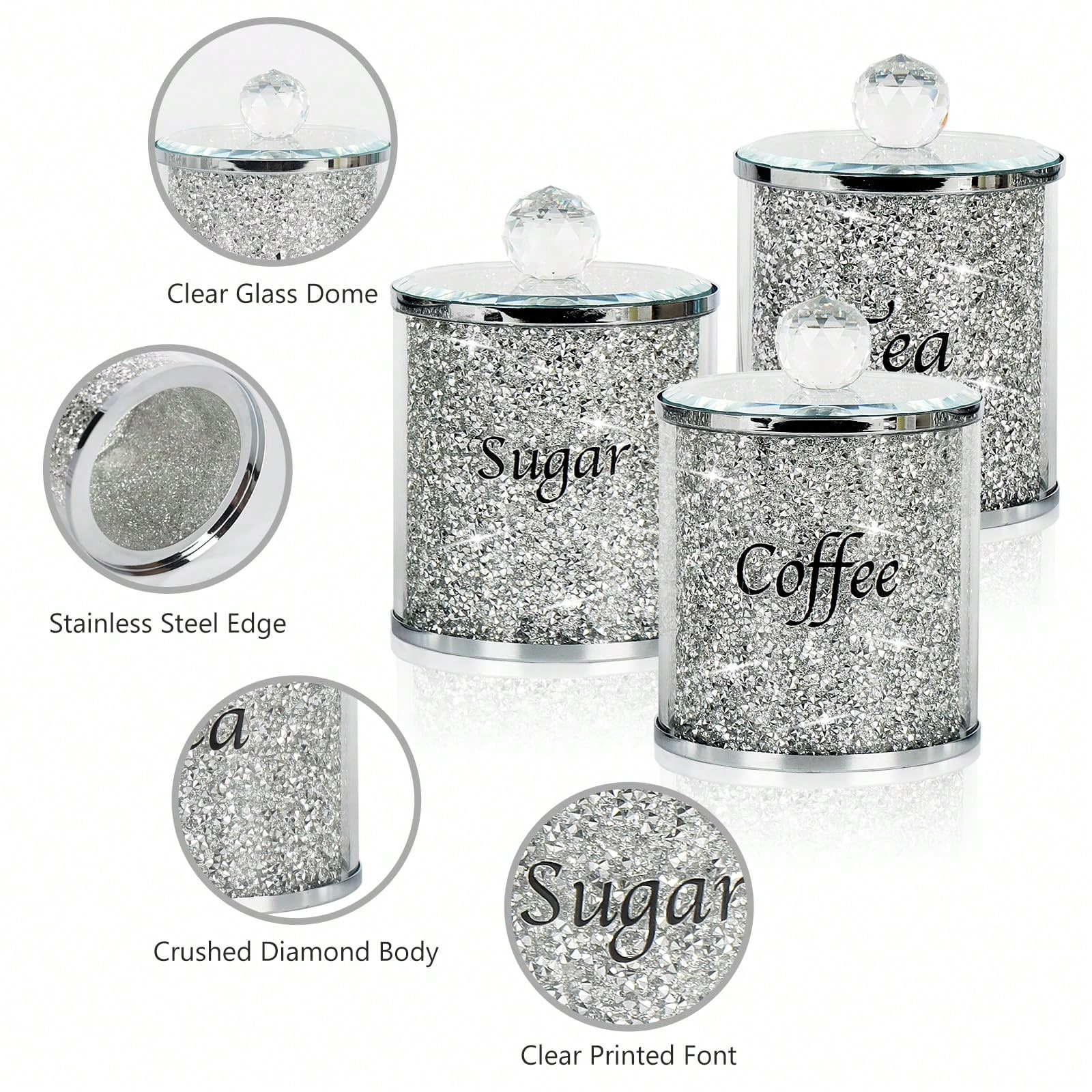 Coffee Tea Gift - Coffee Sugar Tea Canister Set Sparkly