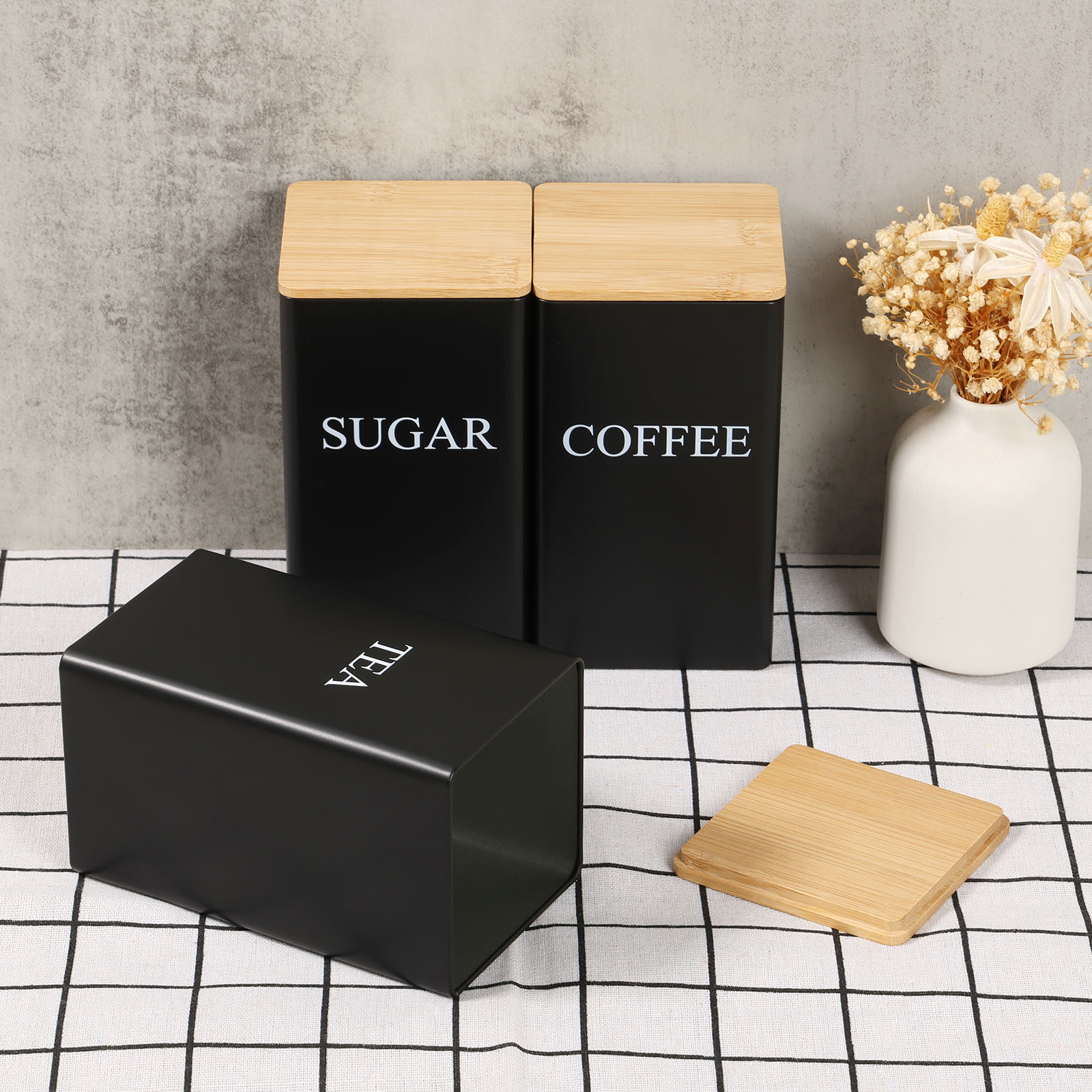 Tea Coffee Sugar Container - Coffee Bean Storage Jar Metal Coffee