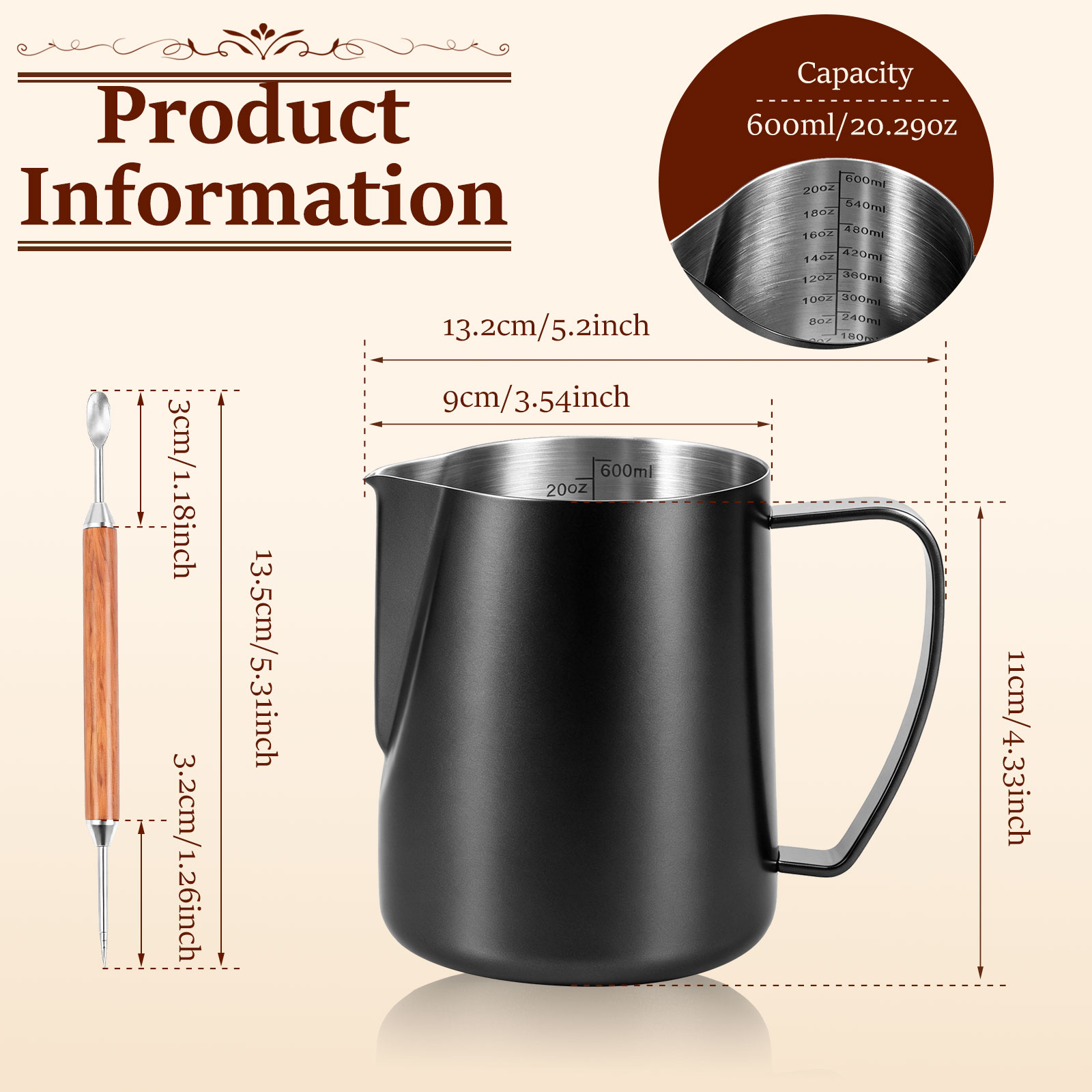 600ml Stainless Steel Milk Fro - Barista Milk Jug 评论和价格
