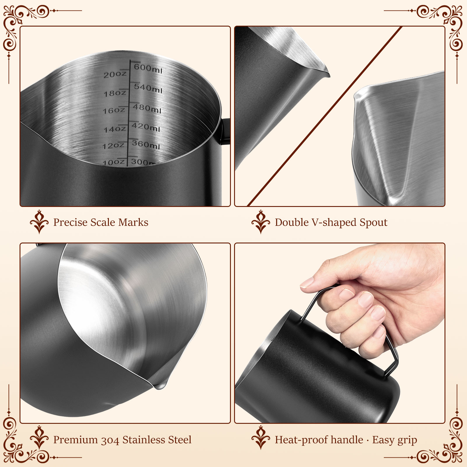 600ml Stainless Steel Milk Fro - Barista Milk Jug 评论和价格