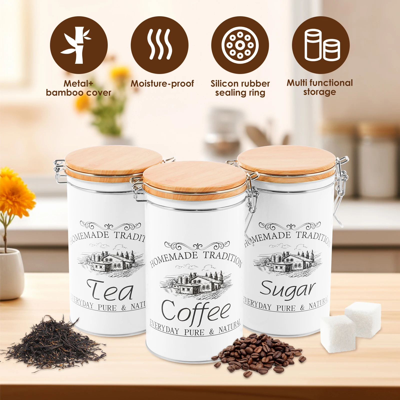 3Pcs/Set Tea Coffee Sugar Cani - Tea Coffee Sugar Container 评论和价格