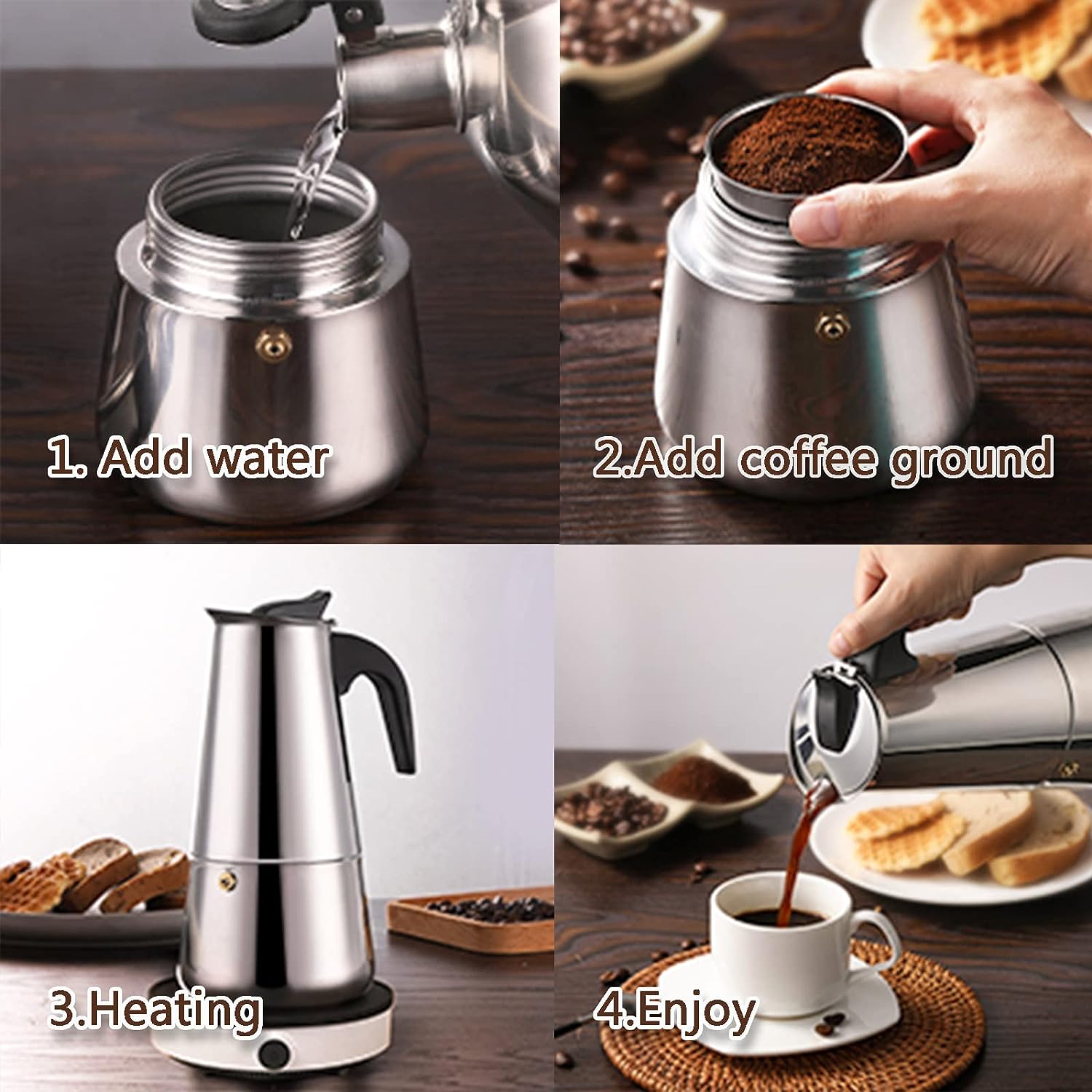 4/6/9 Cups Moka Pot Caffe Mach - Coffee Tea Chocolate 评论和价格