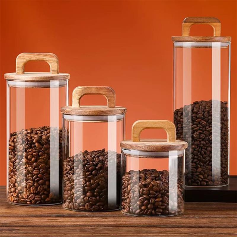 Clear Glass Jar with Bamboo Li - Tea Coffee Sugar Container 评论和价格