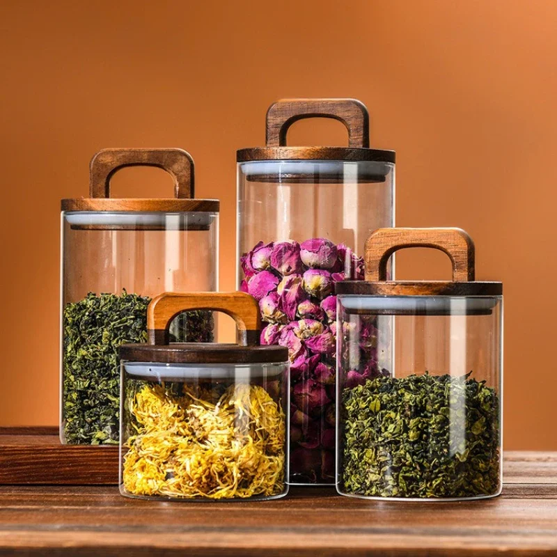 Clear Glass Jar with Bamboo Li - Tea Coffee Sugar Container 评论和价格