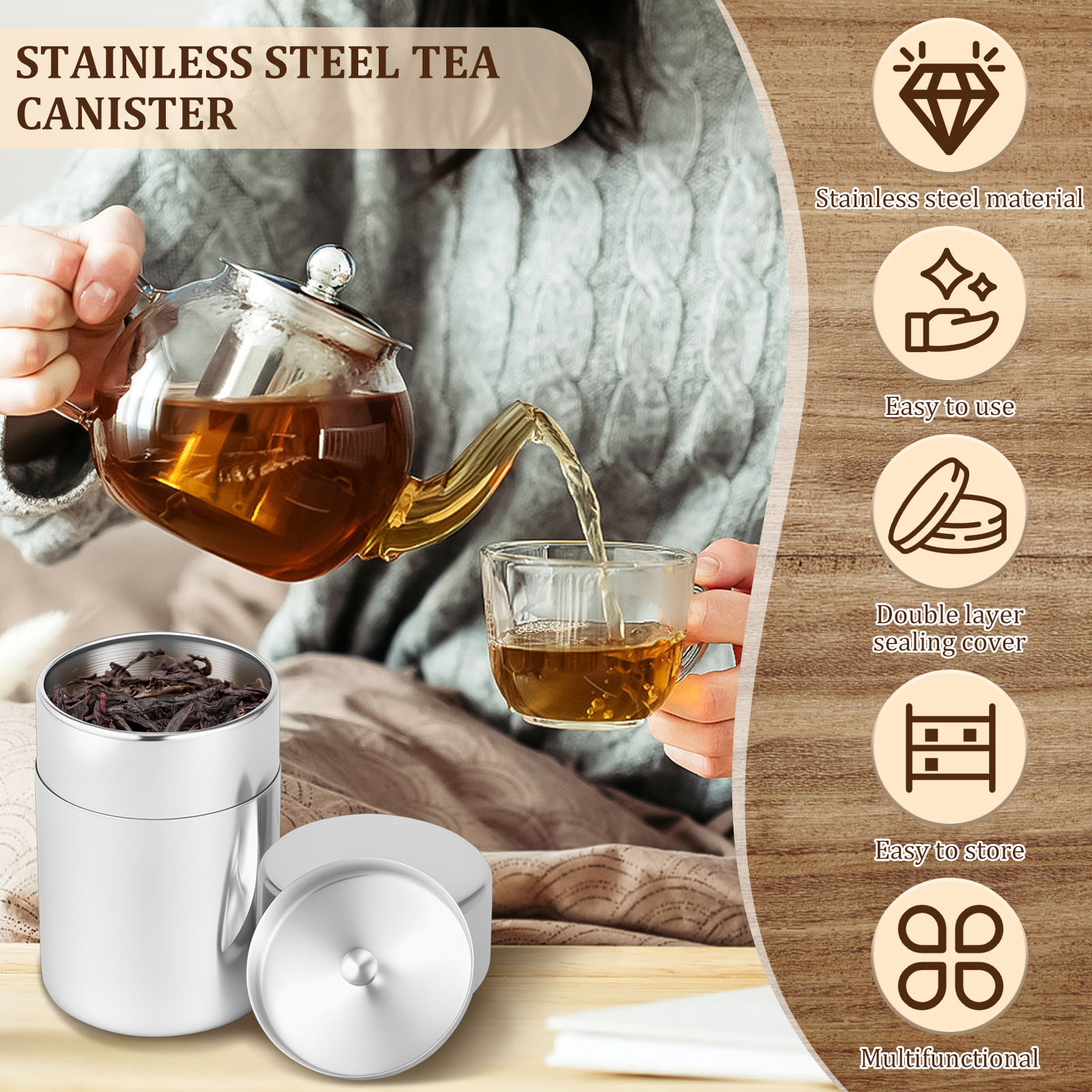 Stainless Steel Tea Leaf Tins  - Tea Coffee Sugar Container 评论和价格