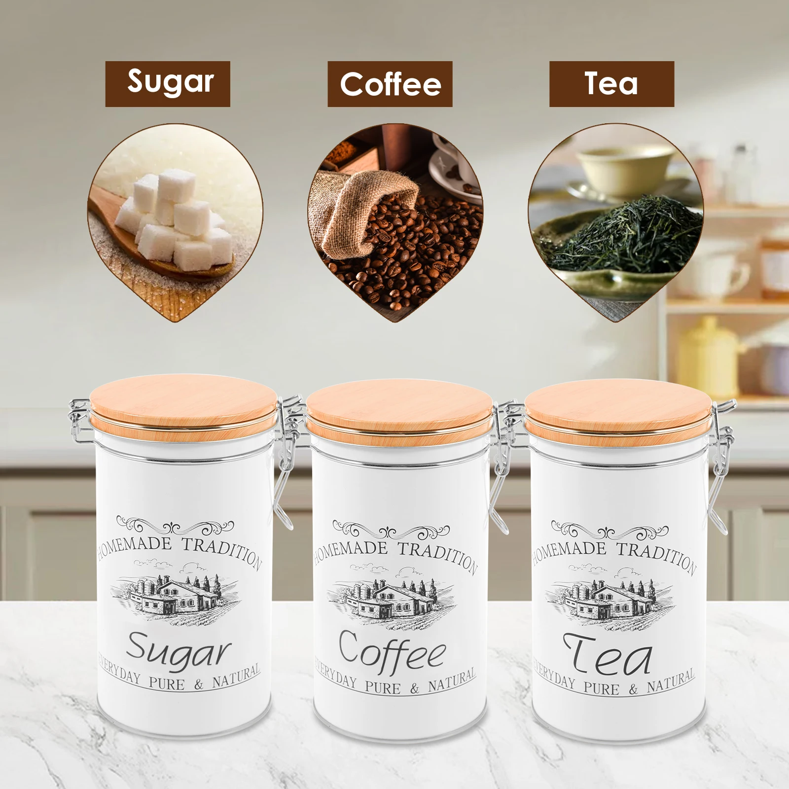 3Pcs/Set Tea Coffee Sugar Cani - Canister Coffee Sugar Tea 评论和价格