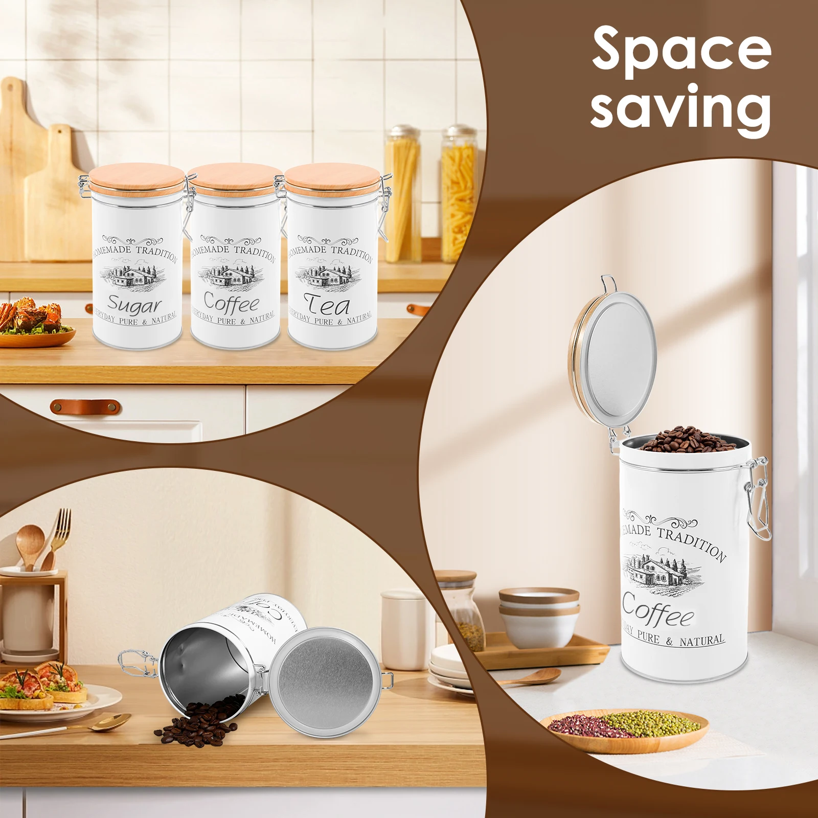 3Pcs/Set Tea Coffee Sugar Cani - Canister Coffee Sugar Tea 评论和价格