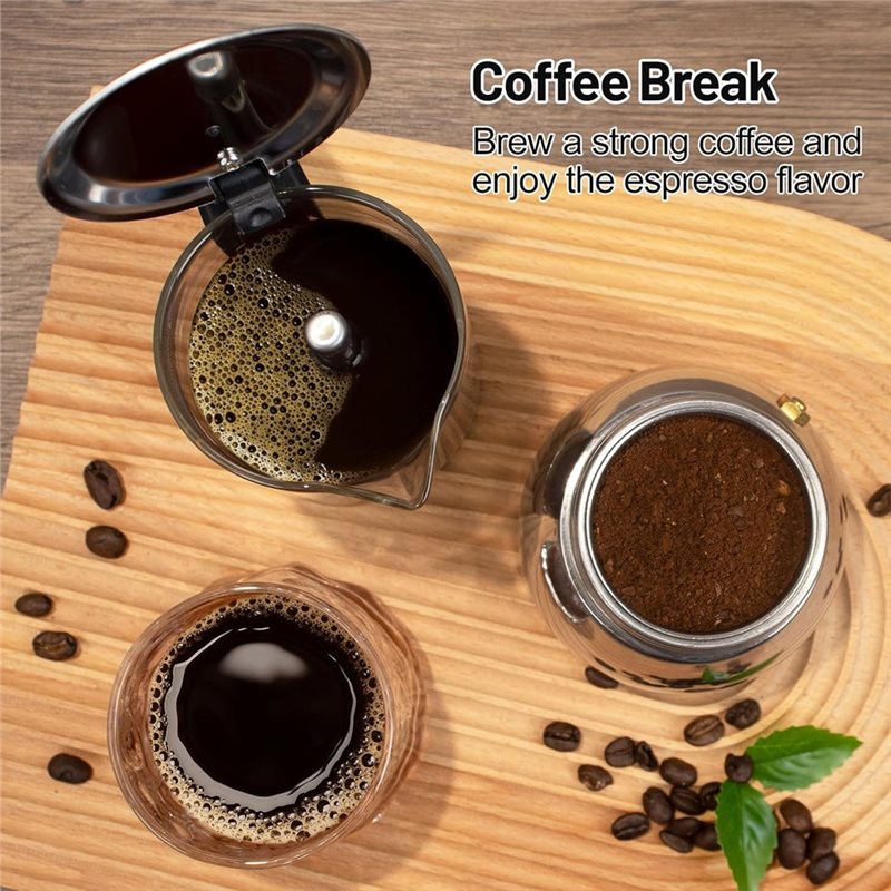 ABUI-Clear Glass 4 Cup Moka Po - Coffee Tea Chocolate 评论和价格