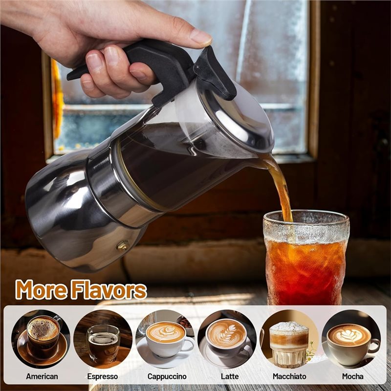 ABUI-Clear Glass 4 Cup Moka Po - Coffee Tea Chocolate 评论和价格