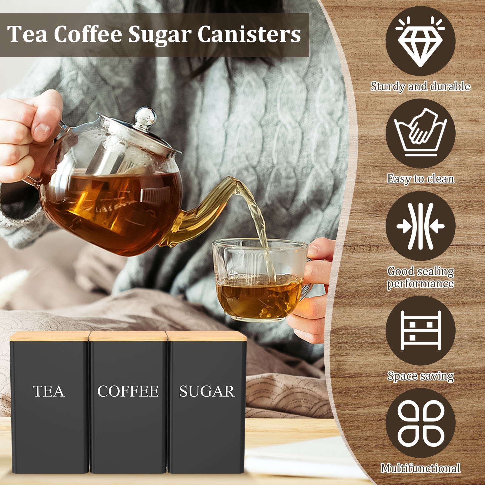 Coffee Bean Storage Jar Metal  - Tea Coffee Sugar Container 评论和价格